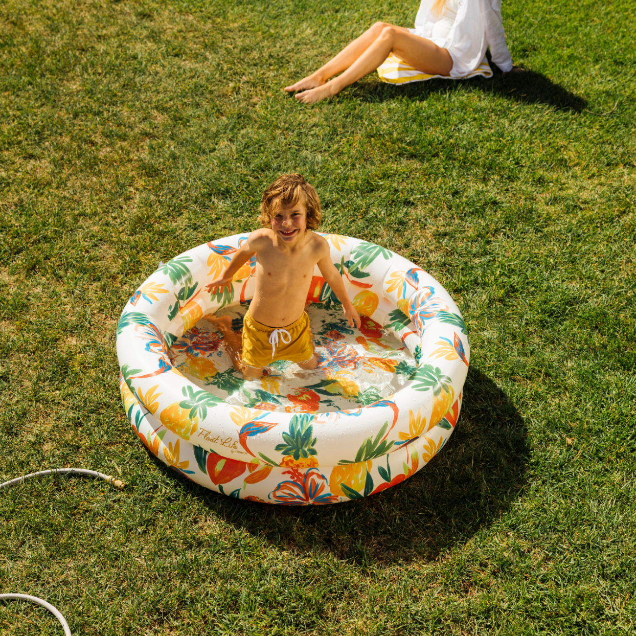 Float Life by Funboy Inflatable Round 2-Ring Pool, Tropical Paradise, 48" Diameter, Children 6+