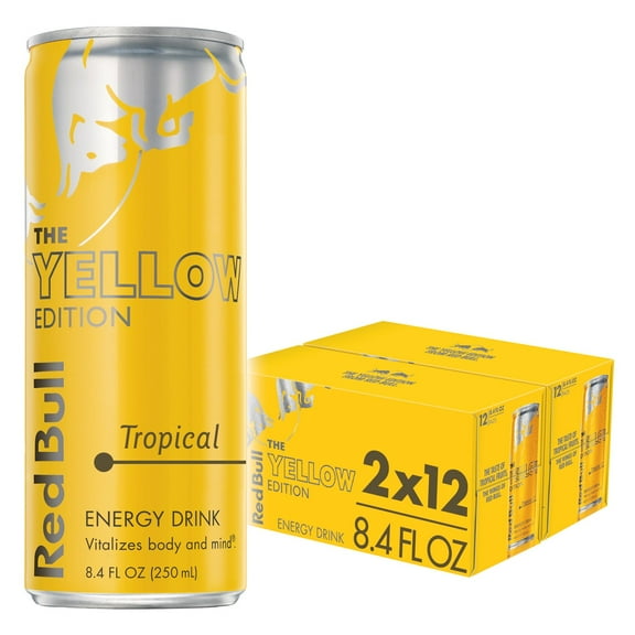 (24 Cans) Red Bull Energy Drink, Tropical, 8.4 Fl Oz, Yellow Edition (2 Packs of 12)