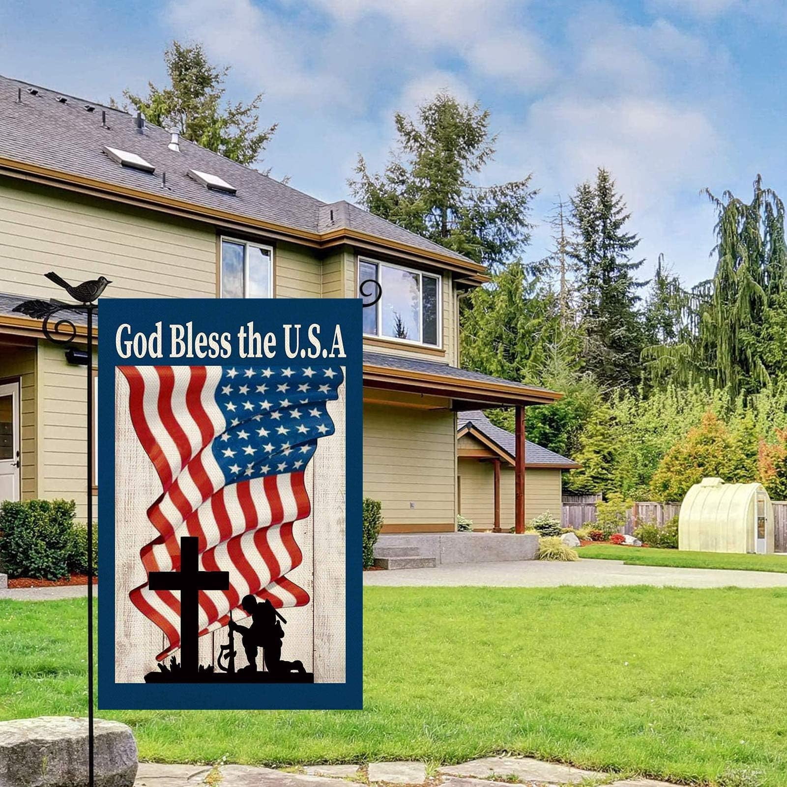 4th of July Patriotic House Flag God Bless America Memorial Day Double Sided Garden Flag Independence Day Large House Yard Flag Outdoor Outside Holiday Decoration 28 X 40 Inch