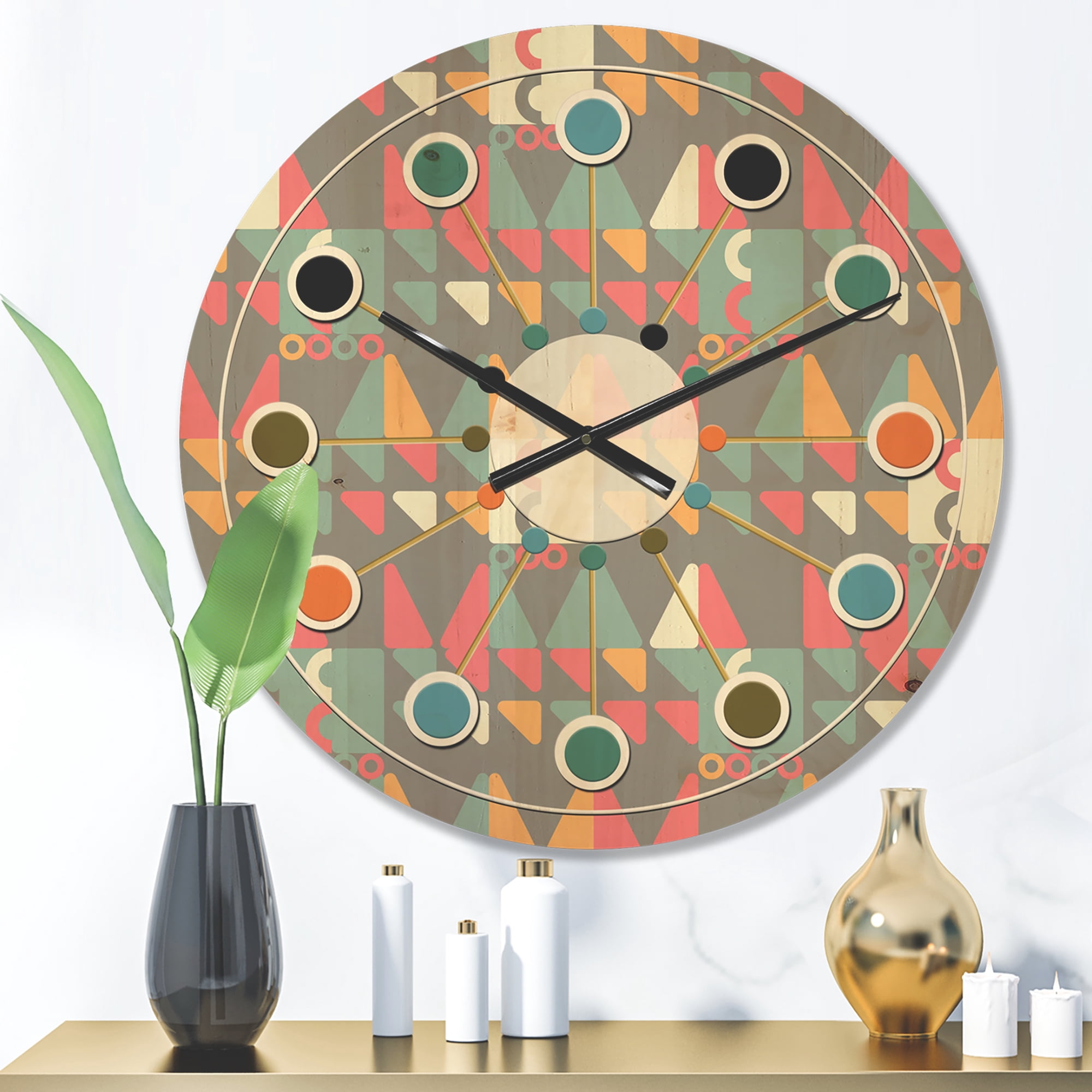 Designart 'Abstract Retro Design XVII' Mid-Century Modern Wood Wall Clock
