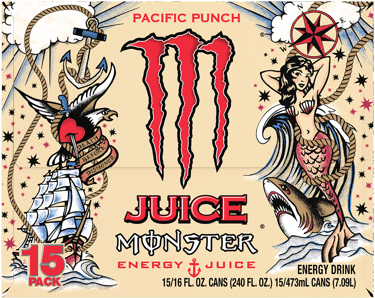 Monster Energy Juice Monster Pacific Punch Energy Drink, 15-Pack, 16 Oz Cans