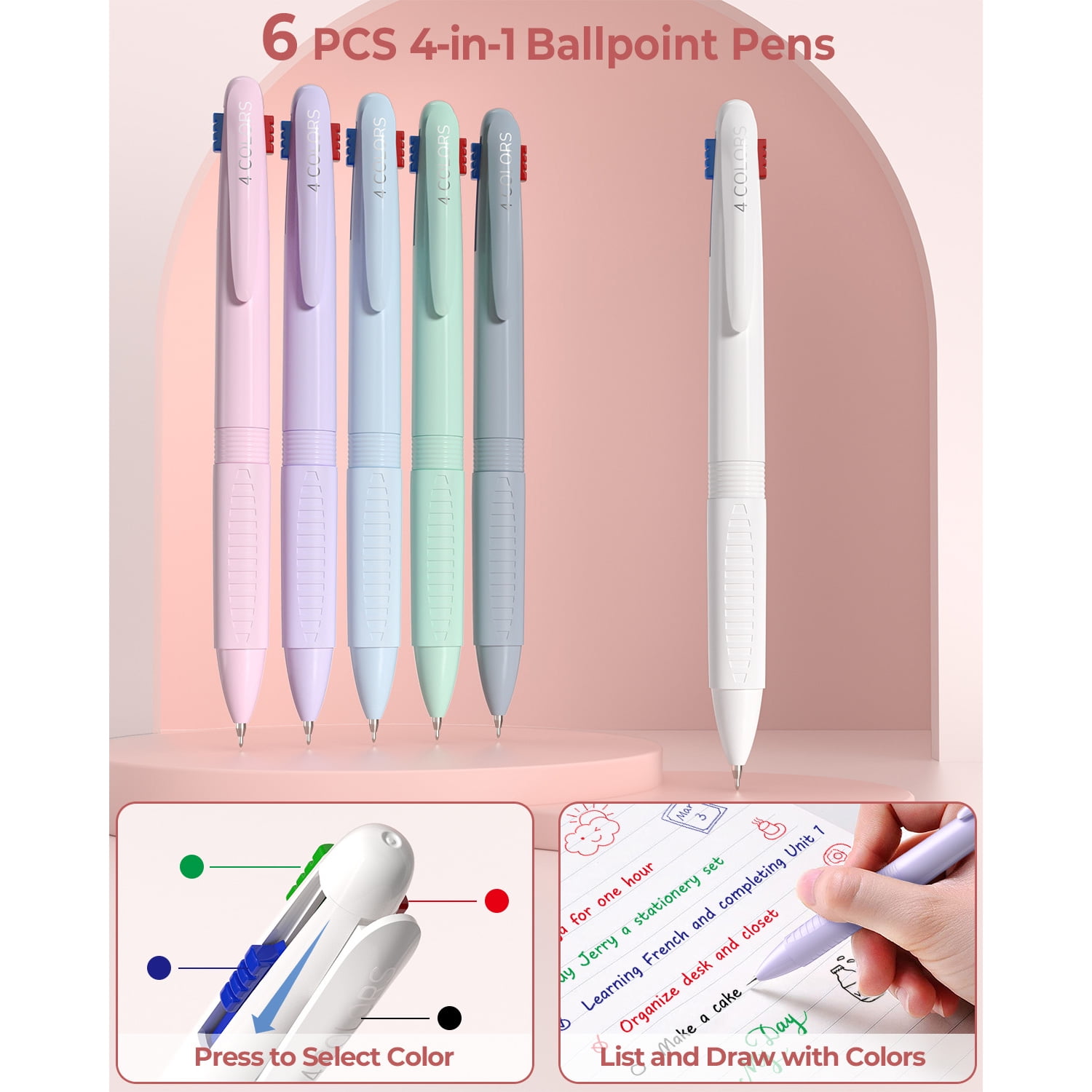 Four Candies 58 PCS Aesthetic Supplies with Cute Pencil Case, 6 Multicolor Pens, 12 Pastel Highlighters, 5 Gel Pens Black Ink, 9 Mechanical Pencils and 100 sticky notes in 2 sizes, College Essentials