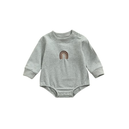 

Sunisery Infant Baby Girls Boys Autume Casual Rainbow Embroidery Bodysuit Long Sleeve Playsuit Romper Gray 0-3 Months