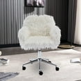 Sesslife Cute White Fluffy Desk Chair for Girls Women, Comfy Modern