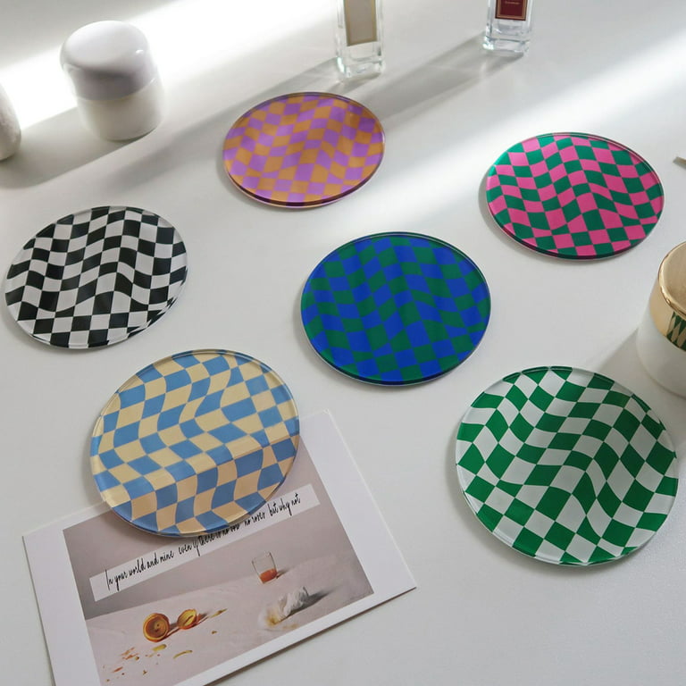 1PC Clear Acrylic Circles Check Acrylic Disc Transparent checkerboard  Acrylic Disk Round Circle Sheet for Cake Holders, Green Blue 