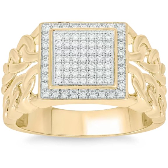Pompeii 1/3Ct TW Diamond Men's Chain Cuban Link Ring 10k Yellow Gold 9mm Wide (G/H,I2-I3)