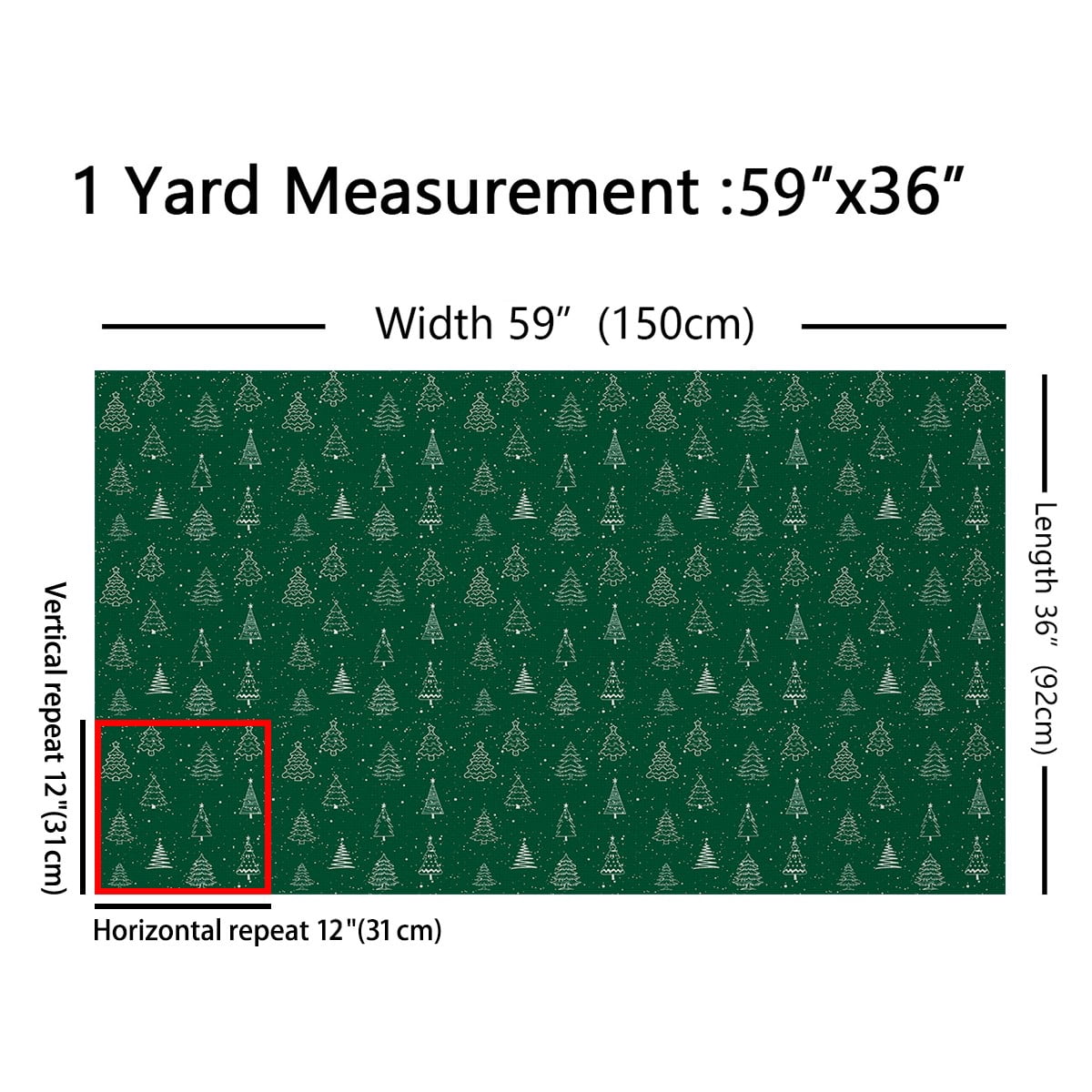 Homewish Green Christmas Tree Fabric by the Yard 2 Yards, Kawaii Cute Cartoon Sewing Fabric, Teens Boys Girls Kids Fabric for Sewing, Lightweight Room Decor