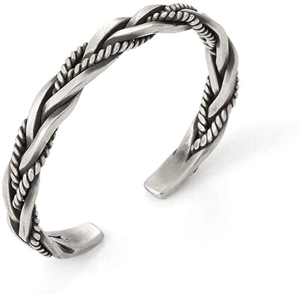 925 Sterling Silver 2-Tone Vintage Twisted Design Wide Cuff Bracelet 7.5