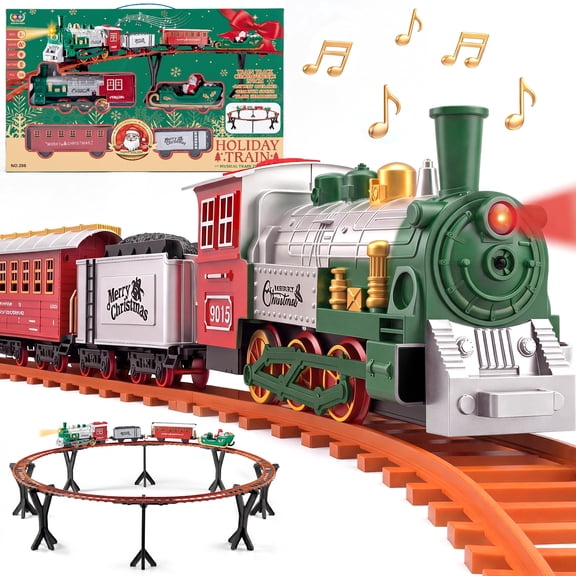 BEEPRINCESS Electric Christmas Tree Train Set, Elevated Around-the-Tree Train with Steam, Lights & Sounds, Ages 3