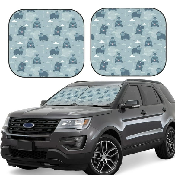 Vsdgher Cute Hippopotamus Print Car Windshield Sun Shade, Reflective Sunshade Window Sunshade Sun Visor Protector Fit for Cars,Trucks,SUVs-Medium