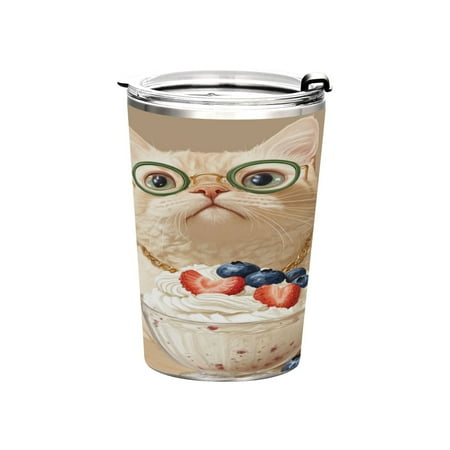 

11oz Double-Wall Vacuum Insulated Stainless Steel Tumbler with Straws Sports Mugs BPA-Free Cream-colored Cat