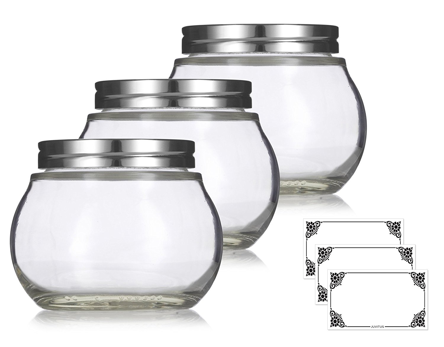 Clear 8 oz / 220 ml Round Glass Jar with Silver Metal Lid (3 pack