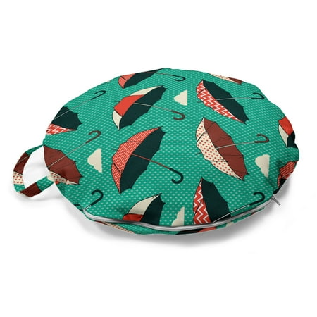 

Umbrella Round Floor Cushion with Handle Rhythmic Raindrops Rainy Weather Pop Art Polka Dots Illustration Decorative Pillow for Living Room & Dorms 18 Round Almond Green Multicolor by Ambesonne