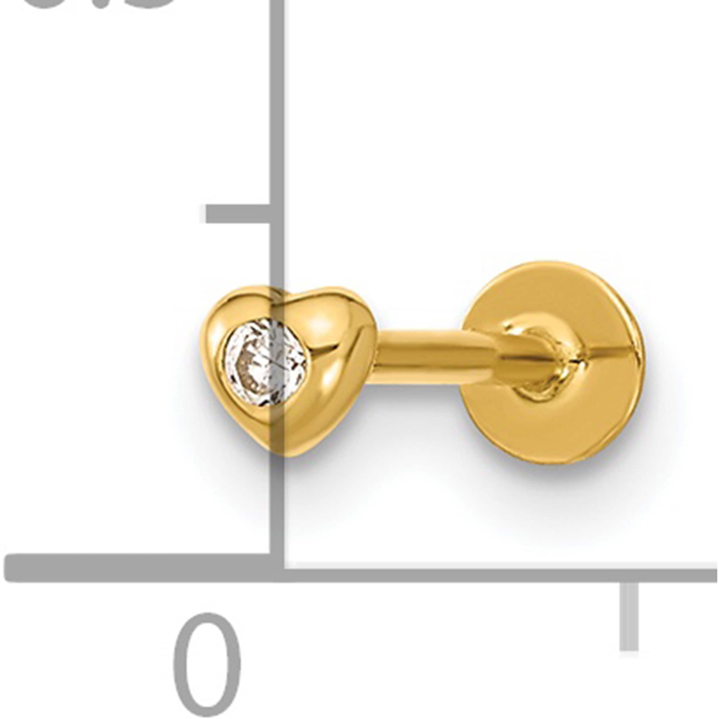 14K Yellow Gold 18 Gauge Cz Heart Labret/Face Body Jewelry (11.92 X 3.81) Made In China bd190