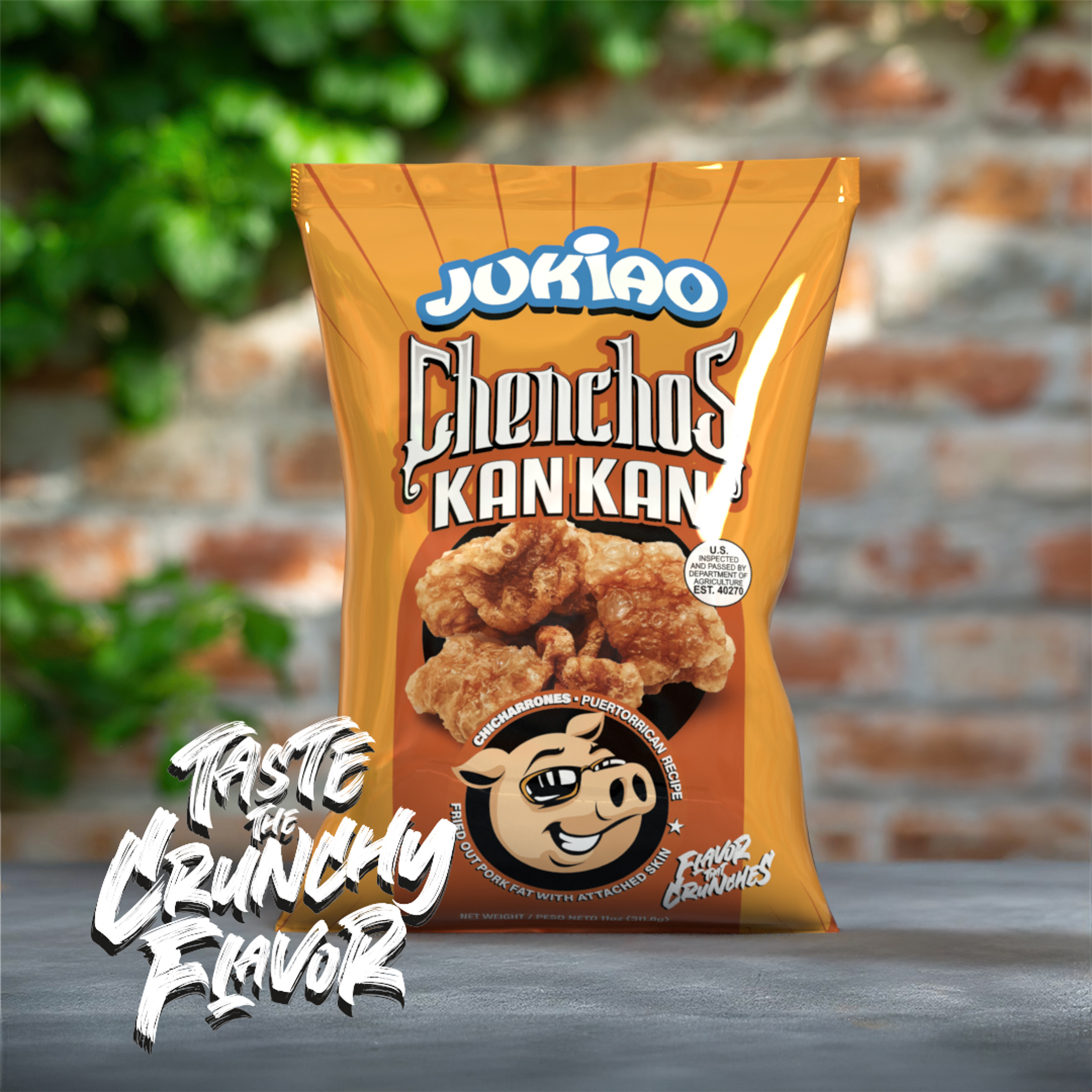 Jukiao Chicharron Kan Kan Flavor, 11oz Bag, Pork Rinds Snack