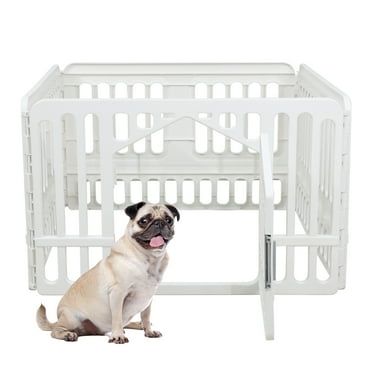 Afromy 4-Panel Plastic Pet Pen Fence Enclosure with Gate, Folding Dog Playpen Indoor/Outdoor, 24" Inches Tall, White