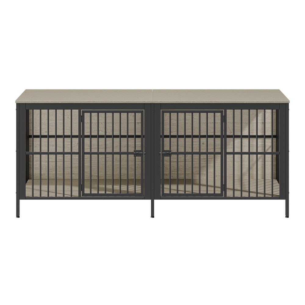 80" Dog Crate Furniture,  Heavy Duty Double-Door Dog Indoor Kennel End Table for Decoration & Large Dogs, Gray