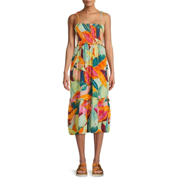 Time and Tru Women's Smocked Tie Shoulder Dress