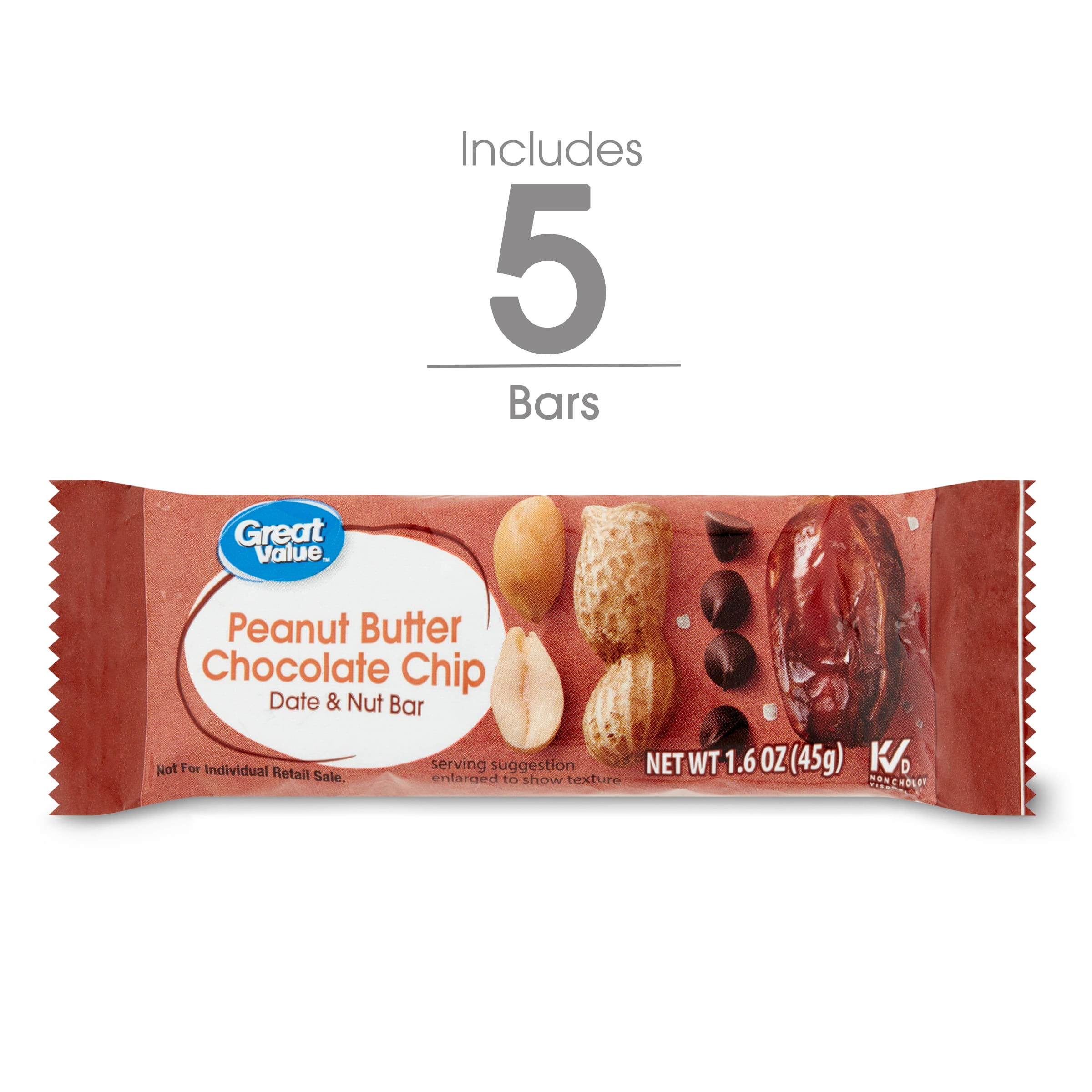 (3 pack) Great Value Peanut Butter Chocolate Chip Date & Nut Bars, 8 oz, 5 Count