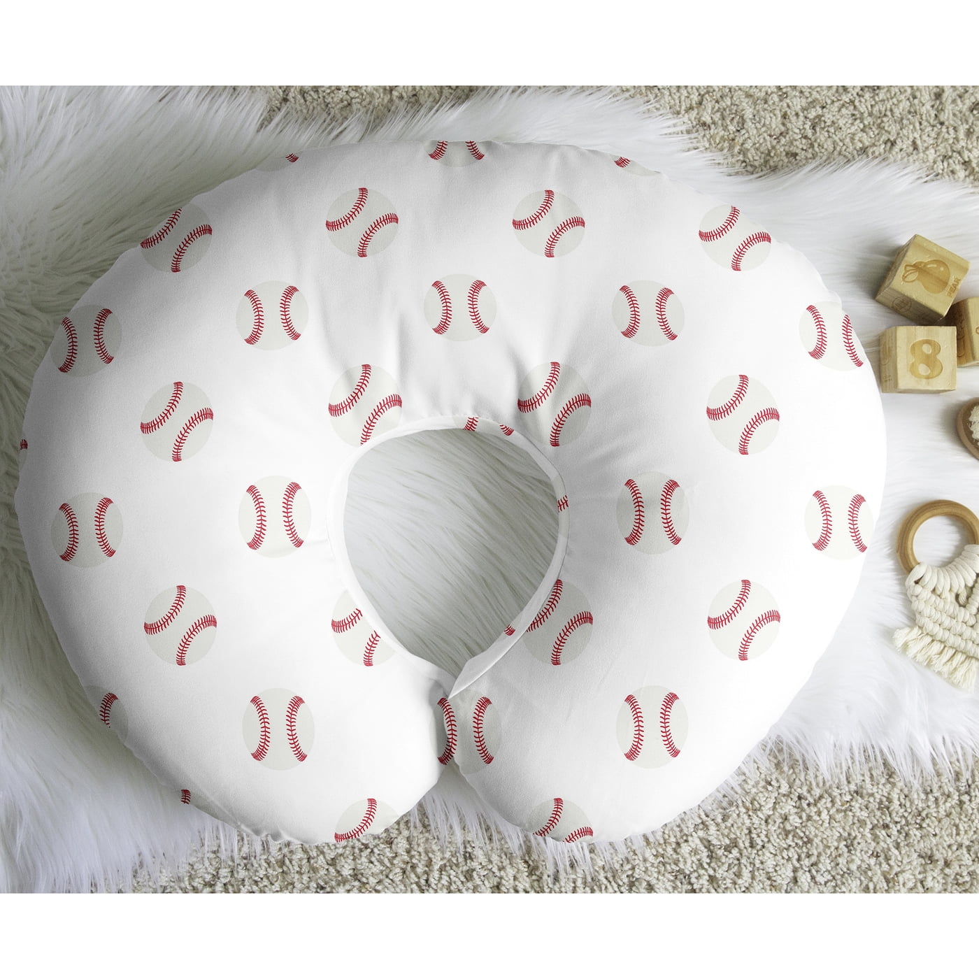 Sweet Jojo Designs Baseball Patch Red and White Nursing Pillow Cover Case (Pillow Not Included)
