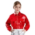 thumbnail image 2 of YUUMIN Veste Métallique Décontractée à Sequins pour Filles et Garçons, Veste à Col Rabattu avec Fermeture Éclair, Rouge 16, 2 of 6