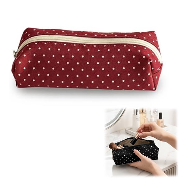 Polka Dot Storage Pouch, Y2K Aesthetic Canvas Organizer Bag, Vintage Zipper Case for Crafting, Travel, Accessories & Everyday Storage