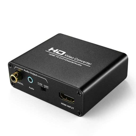 HDMI to DVI Converter with Audio Out - HDMI to DVI Video Audio Adapter Sound Splitter to 3.5mm AUX Auxiliary / 2 RCA Stereo & Coaxial Output Jack Connector Plug, 1080P 720P, 5.1 & 2 Channel