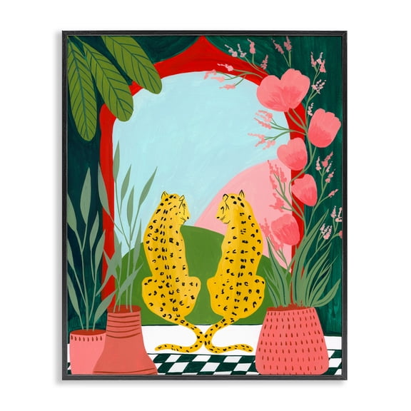 Twin Leopard & Plants Black Framed Giclee Art, design by Nabeela Rumi