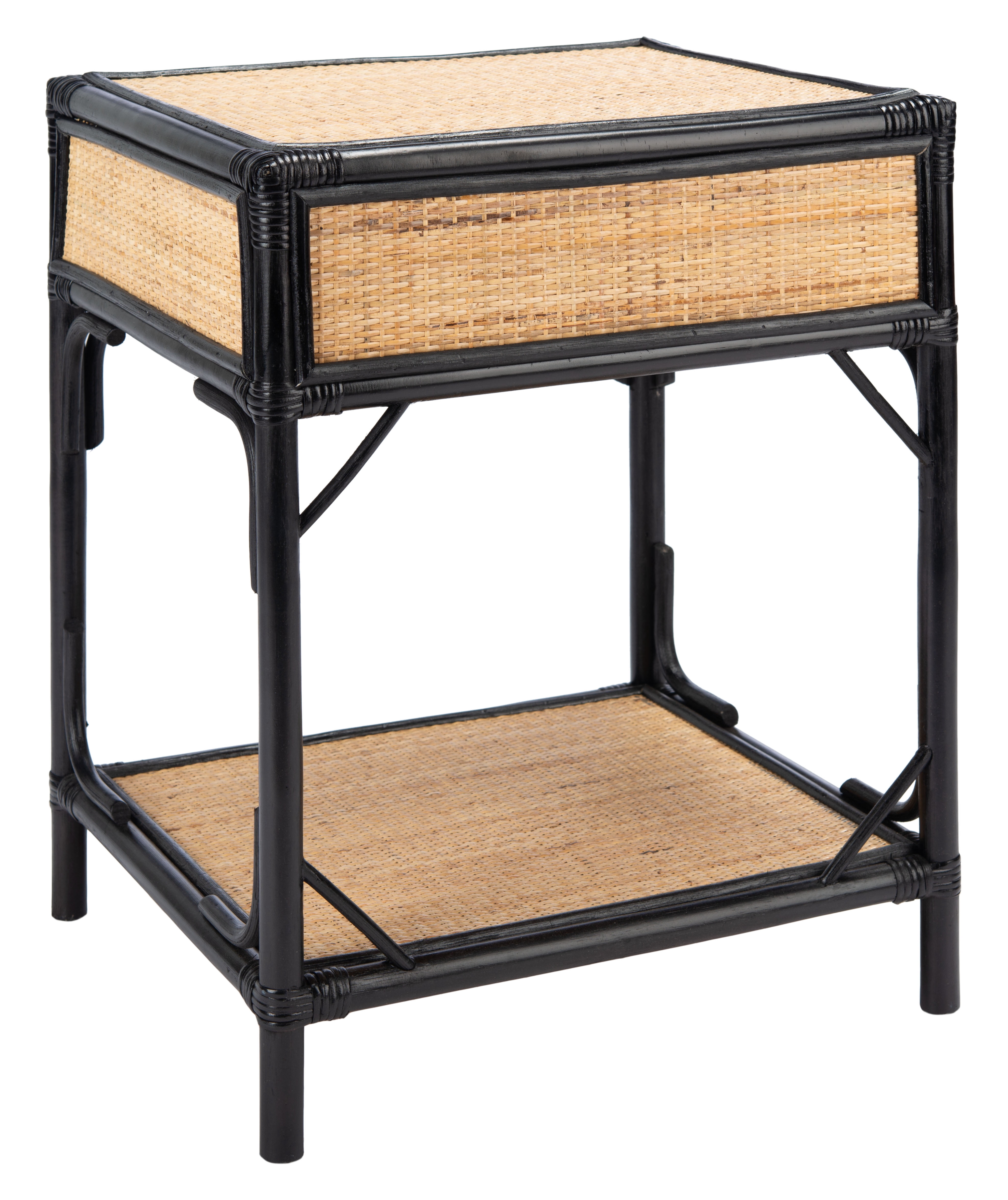 SAFAVIEH Roya Rustic 1 Drawer 1 Shelf Nightstand, Black/Natural
