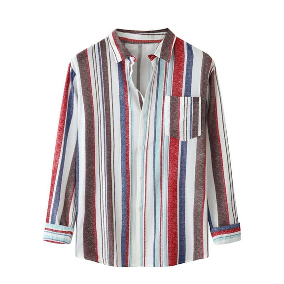 Autumn Men's Striped Single Side Pocket Shirt Casual Lapel Button Cardigan Shirt Fashion Daily Wear