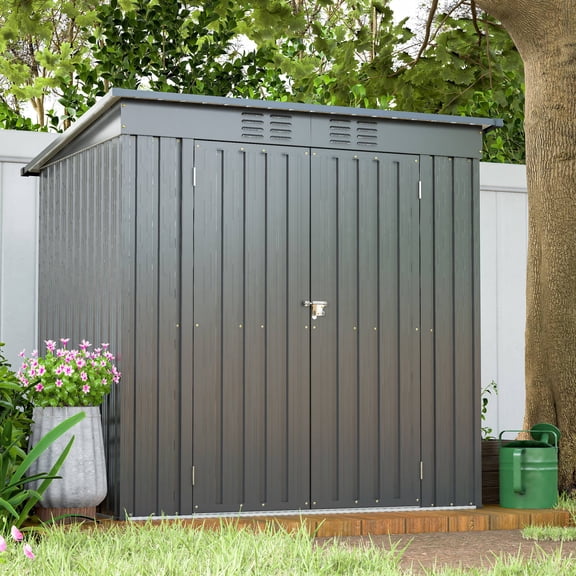 6 x4 ft Outdoor Metal Storage Shed for Garden Tools Lockable Door With Floor Frame，All Weather Tool Shed for Garden, Backyard, Lawn