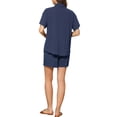 thumbnail image 3 of INSPIRE CHIC Ensemble Chemise à Manches Courtes en Coton 2 Pcs pour Femmes Col Rabattu Shorts Survêtements TG Bleu Foncé, 3 of 6