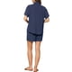 thumbnail image 3 of Conjunto de camiseta de manga corta con cuello de solapa y pantalones cortos de algodón para mujer INSPIRE CHIC, 2 piezas, color azul oscuro, 3 of 6