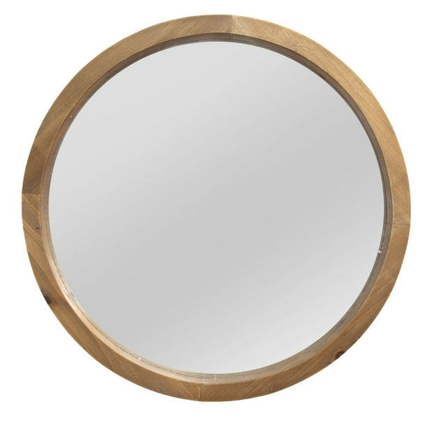 Natural Wood Round Wall Mirror, Circle Wood Framed Mirror