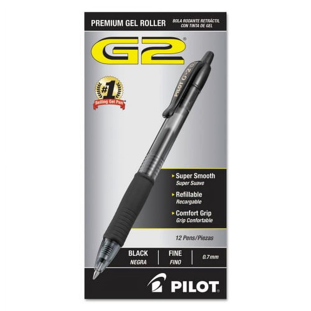 Pilot G2 Premium Gel Pen, Retractable, Fine 0.7 mm, Black Ink, Smoke/Black Barrel, Dozen, Each