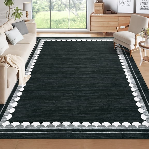 FairOnly 8'x10'Solid Color Machine Washable Area Rug for Bedroom Home Office UltraThin Low Pile Non Slip Non Shedding Indoor Rug for Modern Living Room Bedroom Kitchen,Black
