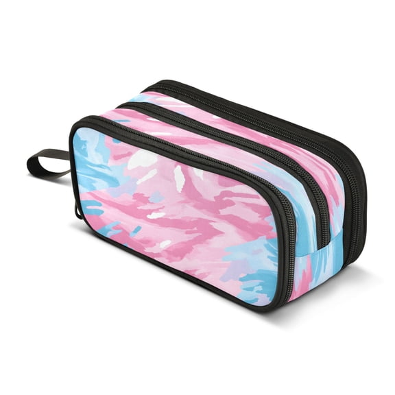 ALAZA Pink and Blue Tie Dye Pencil Case Bag 3 Compartment Pen Pouch Large Storage Holder Box Organizer