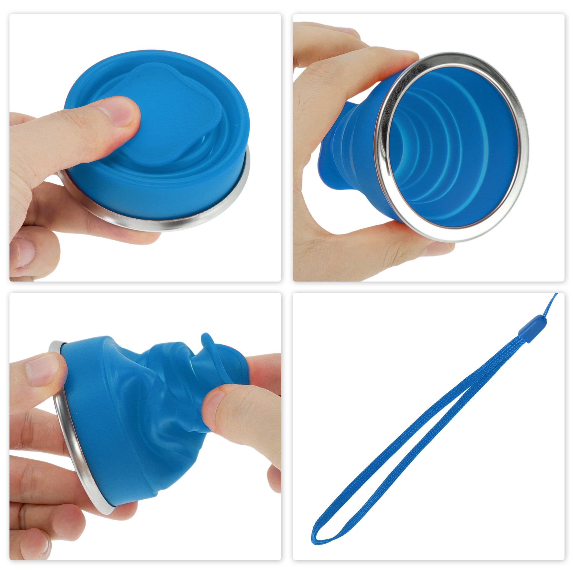 Unique Bargains Folding Cup with Wrist Strap Collapsible Cups 200ml 1 Pc Blue