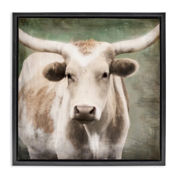Stupell Industries Farmhouse Rustic Longhorn Cattle Black Floating Frame Canvas Art, 18 x 18, by Rhonda Addison
