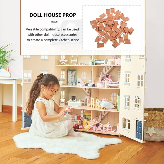 OULII 50Pcs Mini House Cutting Board Wooden Pieces for Realistic Kitchen Decoration