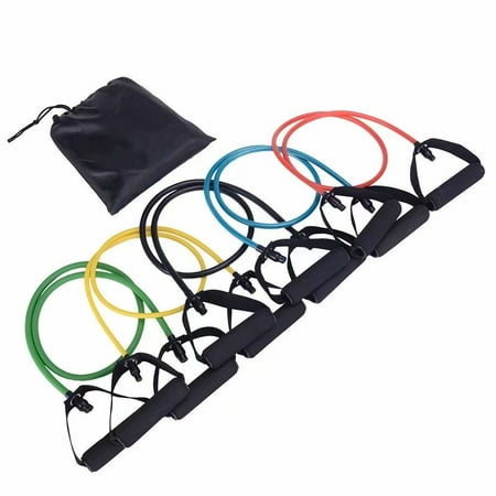5 in 1 Resistance Bands Resistance Tubes with Foam Handles, Exercise Cords for Exercise Fitness Pilates Strength