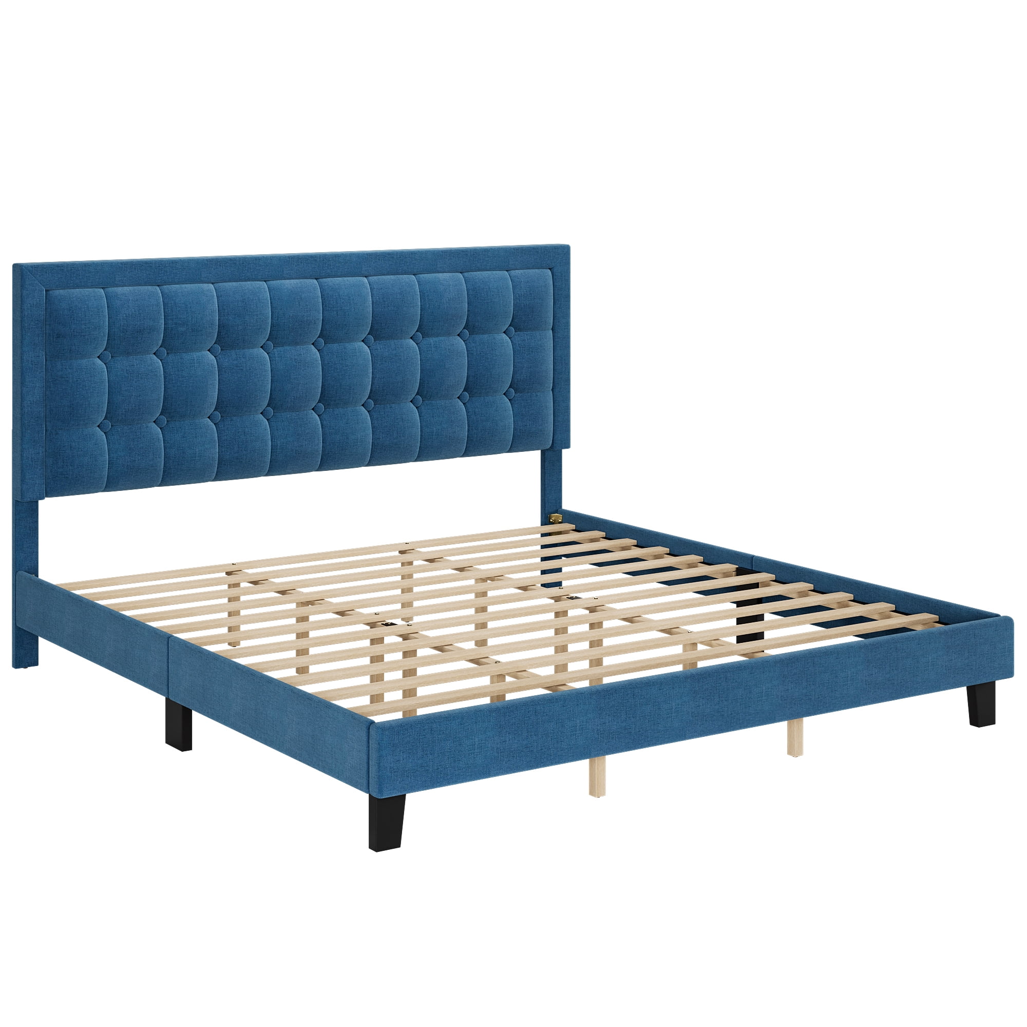 Full/Queen/King Size Bed Frame with Upholstered Button Headboard, Modern Upholstered Platform Bed with Heavy Duty Base and Wood Slat Support, No Box Spring Required, No Noise, Easy Assemble