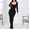thumbnail image 2 of Vestido de cintura alta para mujer vestido informal plisado con cuello en U traje de vacaciones de estilo elegante, 2 of 9