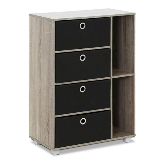 Pemberly Row Wood Storage Cabinet with Bin Drawers in French Oak Gray/Black