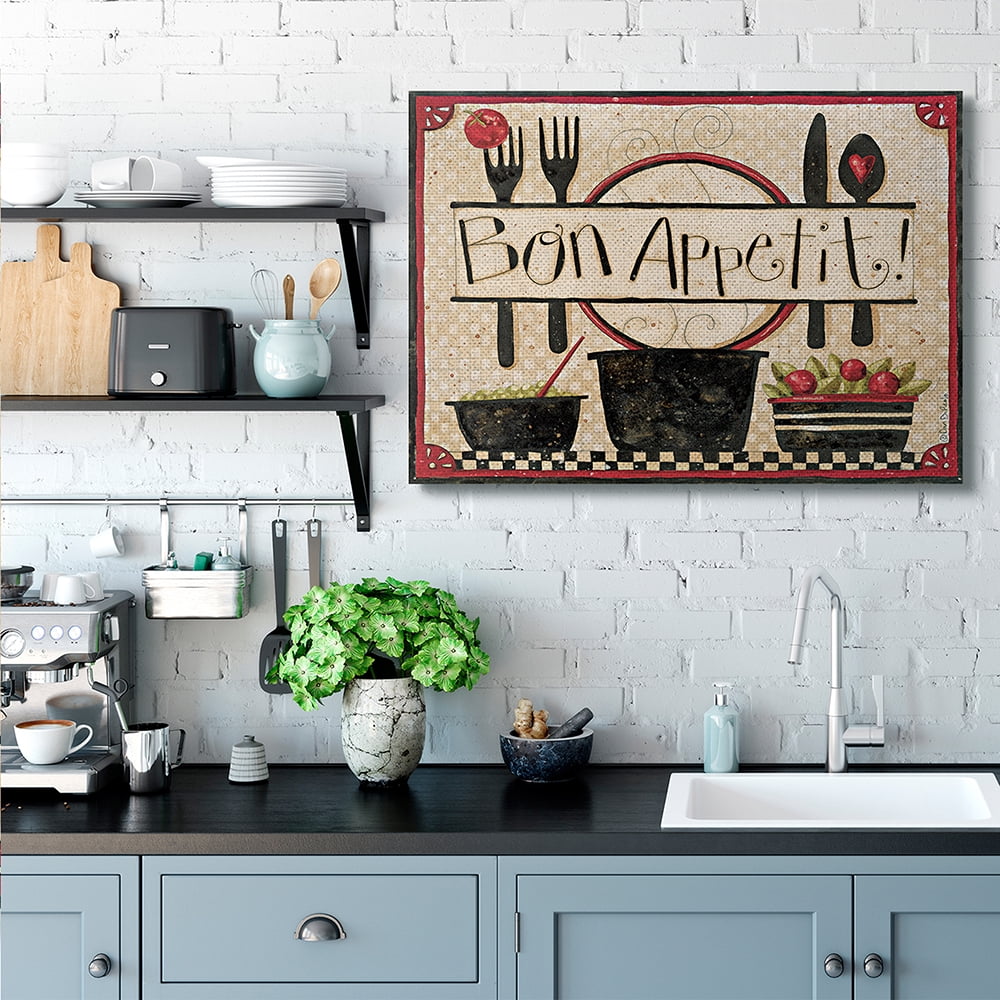 Stupell Industries Bon Appetit Phrase Vintage Kitchen Cooking Charm Canvas Wall Art by Dan DiPaolo