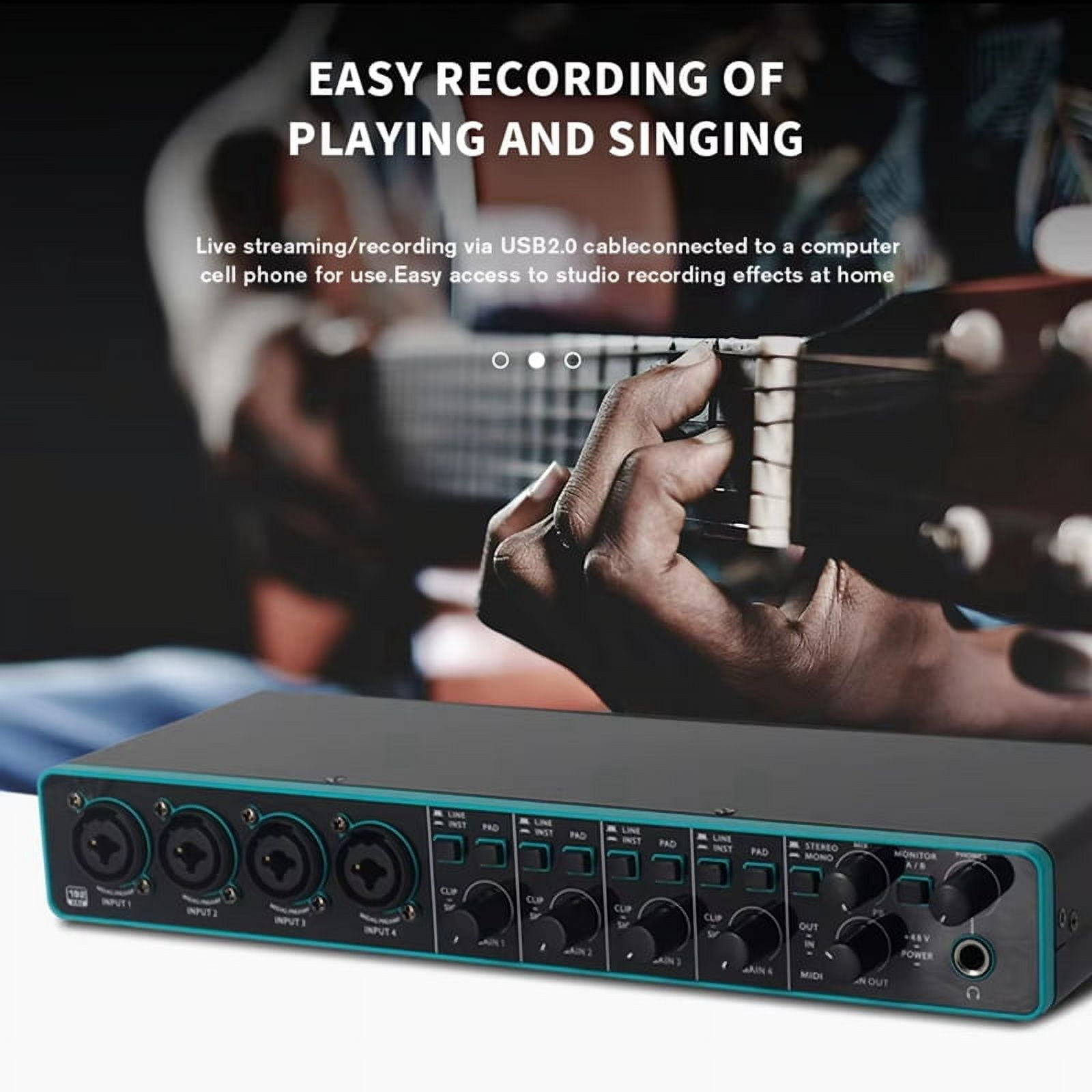 Audio Interface Sound Card Professional Usb Interface Studio Recording with Mic Preamplifier for Musical Instrument