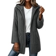 thumbnail image 6 of Women 100% Cotton Cable Knit Hooded Sevevn Long Coat Full Zip Front Long Sleeve Pocket Warm Casual Outer Jacket, 6 of 7