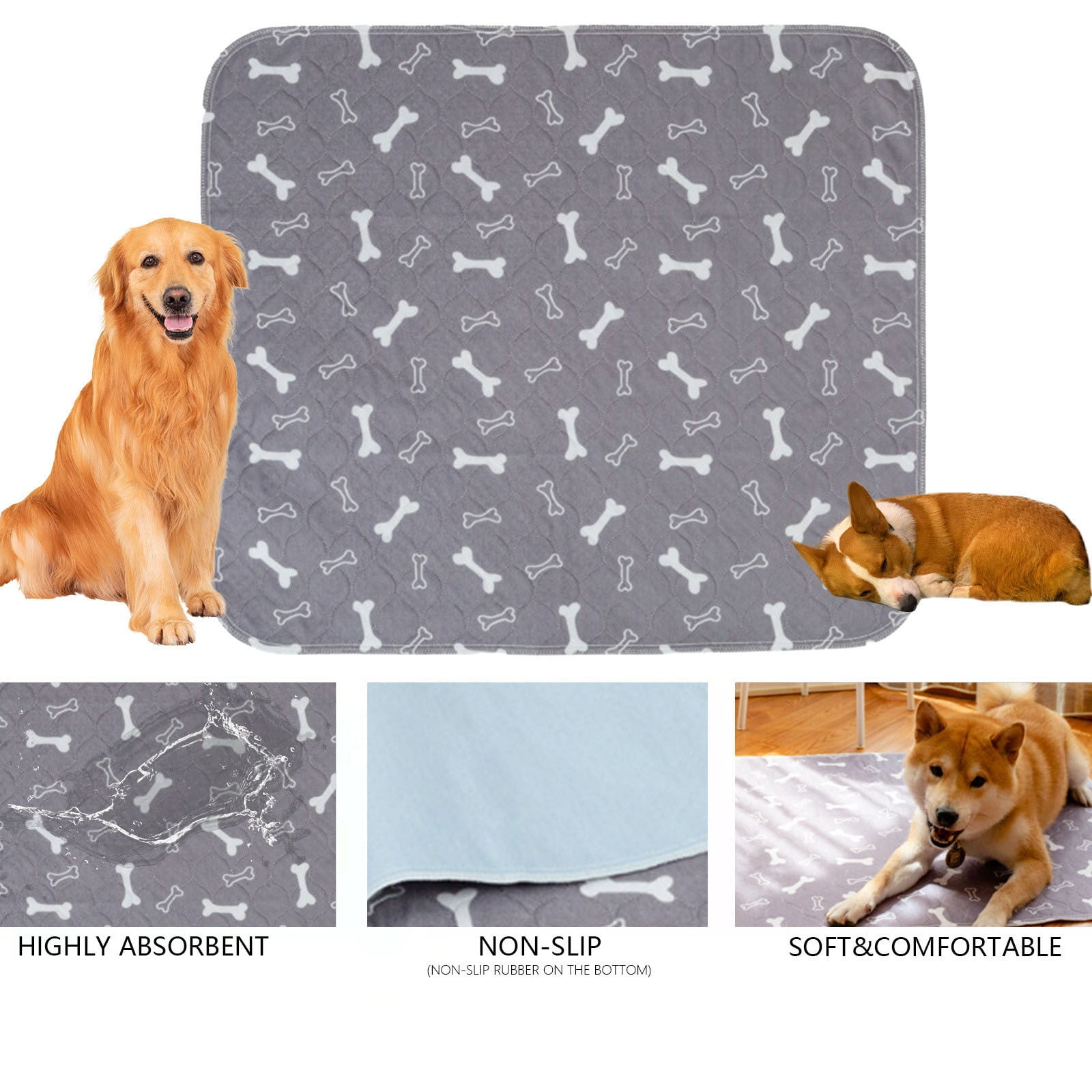 Lunxisen 4 Pcs Washable Pee Pads for Dogs and Cats, New Super Absorbent Reusable Dog Pads Pet Puppy Training Pads, Waterproof, Non-Slip and Leak-Proof Potty Pads(80*90cm)