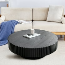 FFH 31.5" Round Coffee Table for Living Room,Rustic Modern Coffee Table with Sturdy Pedestal,Nature Wood Handcraft Corner Coffee Table,Circle Side Table Centre Table for Apartment,Dark Black