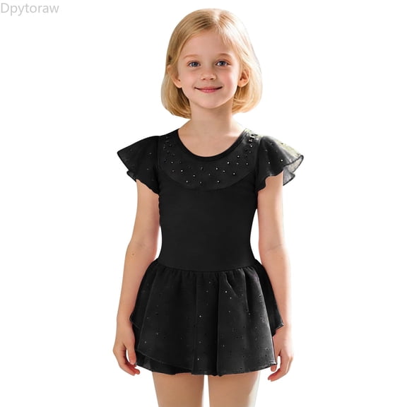 Dpytoraw Girls Short Sleeve Ballet Romper With Sparkly Skirt For Dance Practice And Performance Toddler Girls Leotards Size 2-3 Years